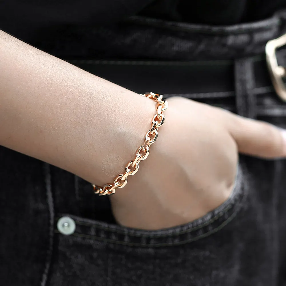 7mm Bracelet For Women Girls 585 Rose Gold Color Cable Link Woman Bracelet Fashion Jewelry Gifts 20cm CB45