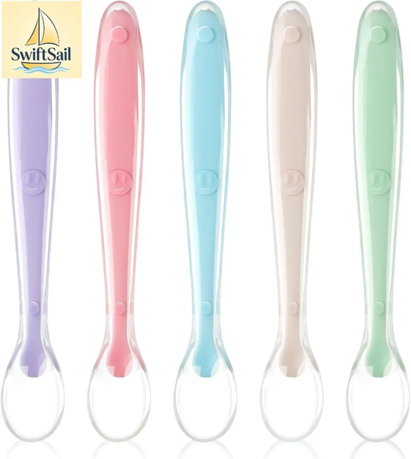 Baby Silicone Spoons, 5 PCS Baby Training Feeding Spoons for First Stage 4 Months Toddlers, Infants Utensils Feeding Supplies, S