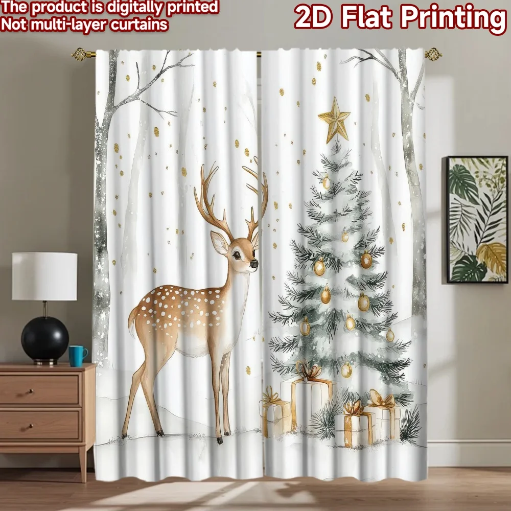 

1pc 2D flat Photography Backdrop Party Backdrop Christmas Deer and Tree 100% Polyester Festive Backdrops Perfect for New Year
