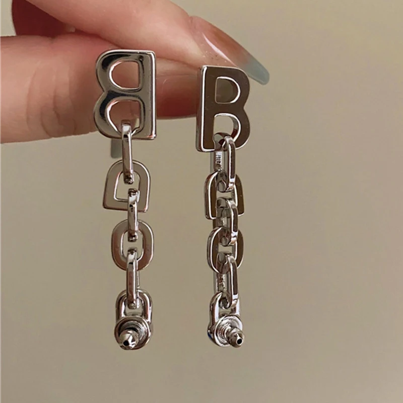 Metal B Letter Link Chain Post Earrings For Women Punk New Styles Fashion Jewelry Trendy Accessories Geometric Hot Sales C1460