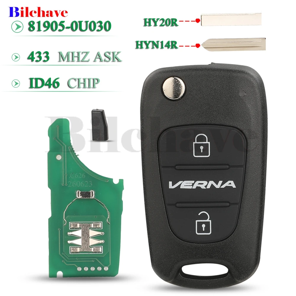 Jingyuqin Flip Car Remote Key 81905-0U030 ID46 Chip 433MHZ ASK For Hyundai VERNA 2010-2015 Reina IX35 Folding Fob Control 2BNT