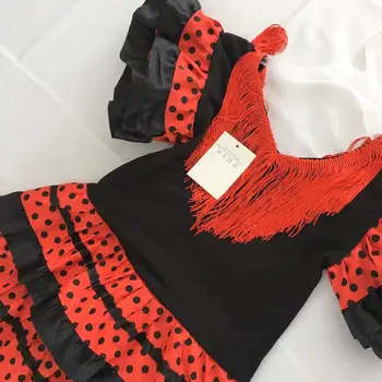 Girls Spanish Flamenco Dance Dress 3 Girls Dress Beautiful Spanish Flamenco Dancer Costume Childrens April Sevilla Performances Dance Outfit 3