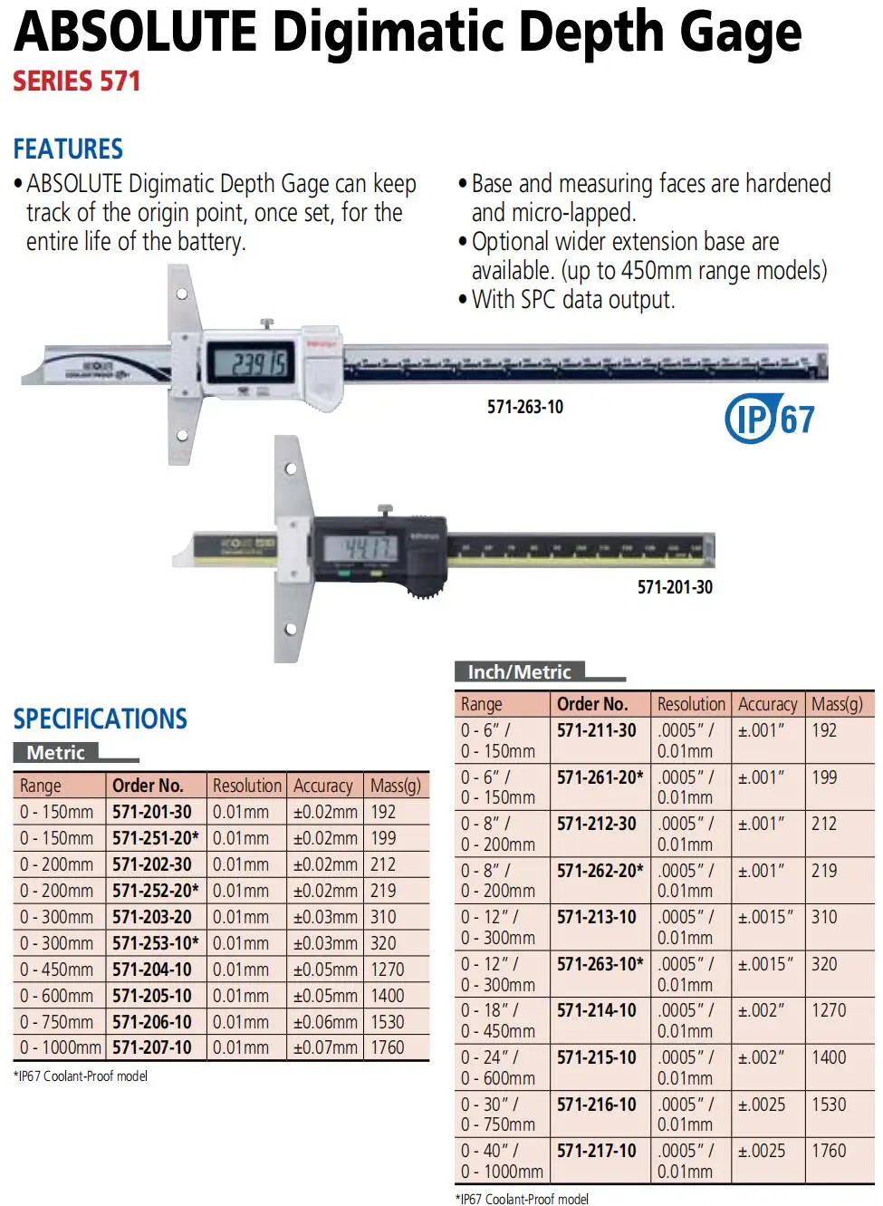 Original Mitutoyo 571-251-20 VDS-P15 range 0-150mm IP67 protection digital depth caliper