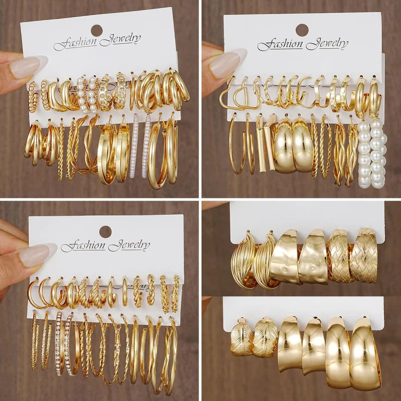 1set Hot Selling Multi Style Retro Geometric Earring Set Fashionable high-end Sense Earring Wholesale For Women