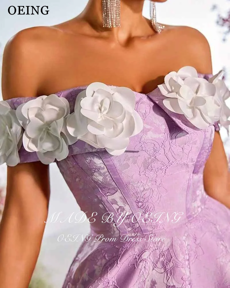 Oeing encantador a linha roxo vestido de baile fora do ombro apliques rendas voltar vestidos de baile vestidos de fiesta personalizado