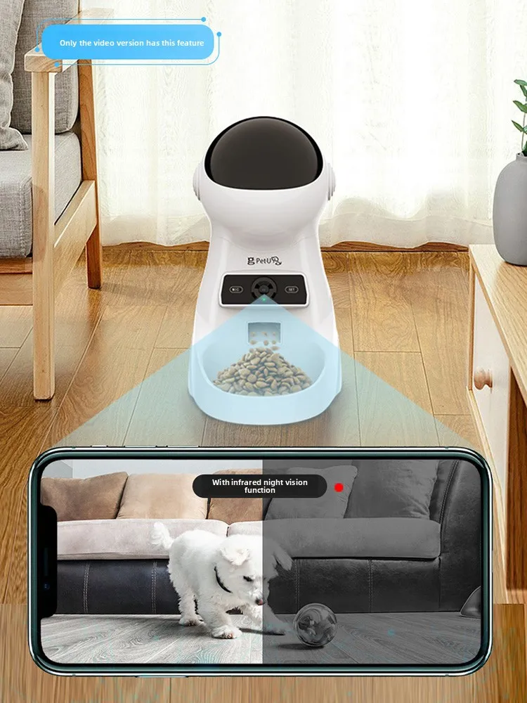Smart Automatic Pet Feeder with Camera, Timed & Quantitative, WiFi Remote Control for Small Dogs Cats