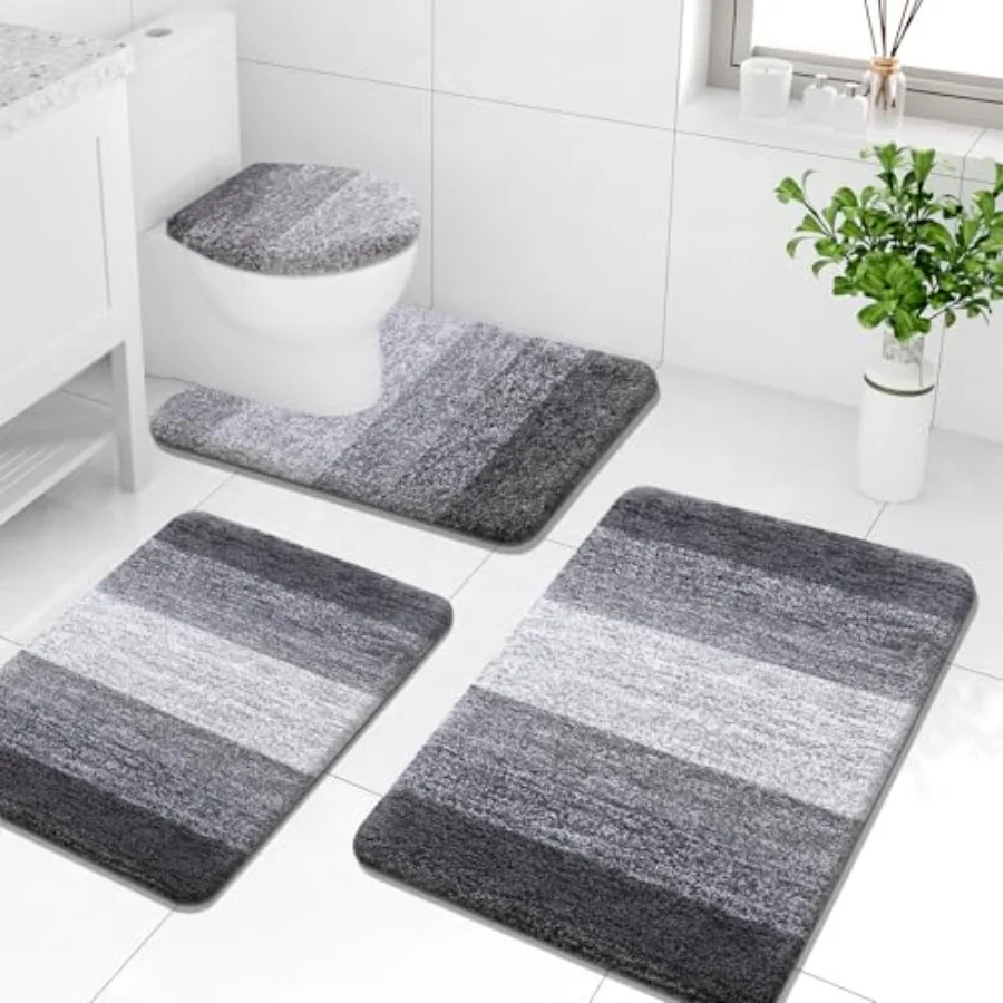 

Microfiber Bathroom Rugs Sets 4 Pcs Extra Soft Absorbent Bath Mats Machine Wash Dry U-Shaped Contour Rug and Toilet Lid Cover f