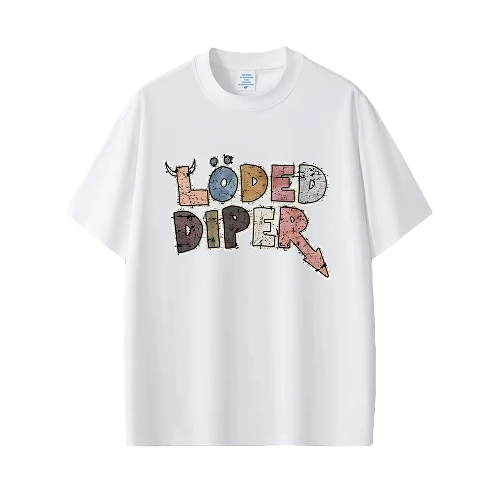 Men's and Women's Casual Retro Short Sleeved T-shirt Loded Diper Pattern T-shirt Men's Rock T-shirt Men's Streetwear Harajuku