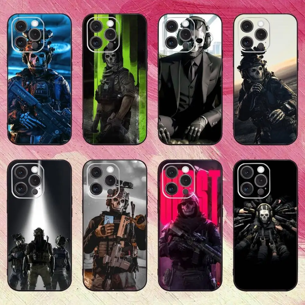 C-COD C-Call Of D-Duty Ghosts جراب هاتف لهاتف iPhone17,16,15,14,13,12,11 Plus، Pro Max غطاء أسود ناعم