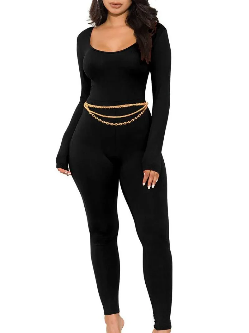 

Women's Jumpsuits Sexy Long Sleeve Bodycon Solid Outfits Club Rompers Jumpsuits for Women