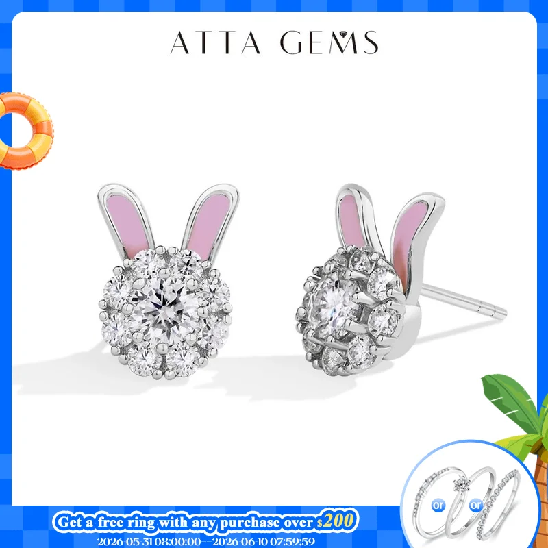 

ATTAGEMS S925 Sterling Silver Moissanite Diamond Earrings Enamel Design Rabbit Shape For Women Girls Birthday Gifts Fine Jewelry