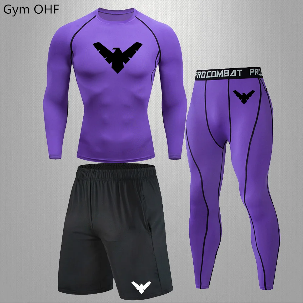 Nightwing męska kompresyjna odzież sportowa rajstopy na siłownię odzież treningowa trening Jogging zestaw do biegania dres Rashguard dla mężczyzn