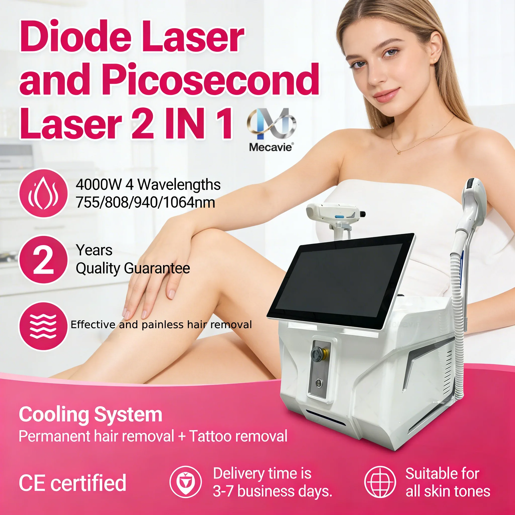 

Диодный лазер 2 в 1 для удаления волос и пикосекундный лазер Q-Switched 532, 1064, 1320 нм, безопасное и безболезненное удаление татуировок, 4 длины волн, 808 нм