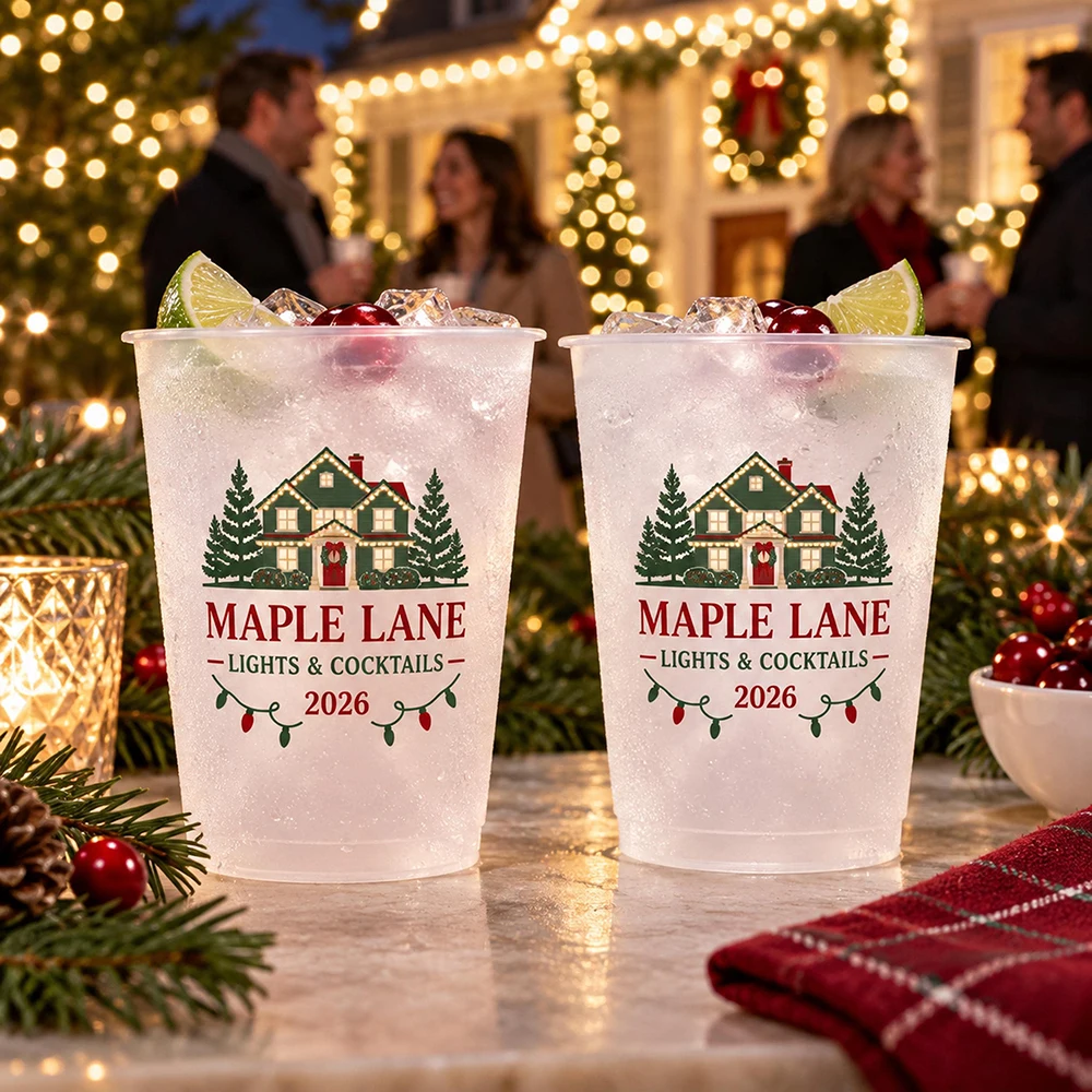 クリスマス柄のフロスト加工プラスチック製パーティーカップ。ク - Reusable Bottle のレビューと価格