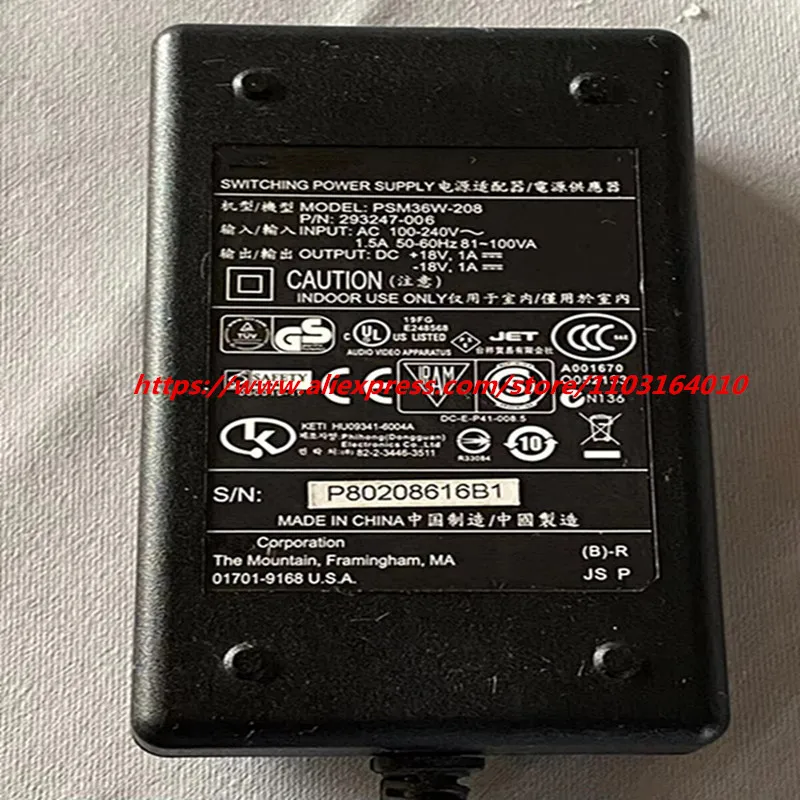 Used Genuine For Bose  Series 1 & Lifestyle RoomMate Switching Power Supply PSM36W-208 PSM36W-201 18V 1A AC Adapter Charger