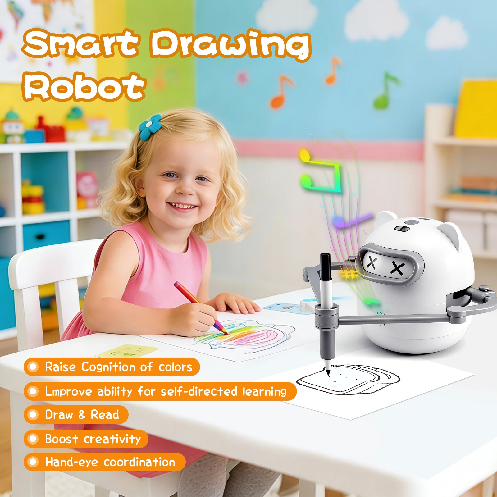Robô de Desenho Educacional Interativo, Robô de Pintura Automático com 100 Cartões, Brinquedo de Máquina de Ensino Inteligente