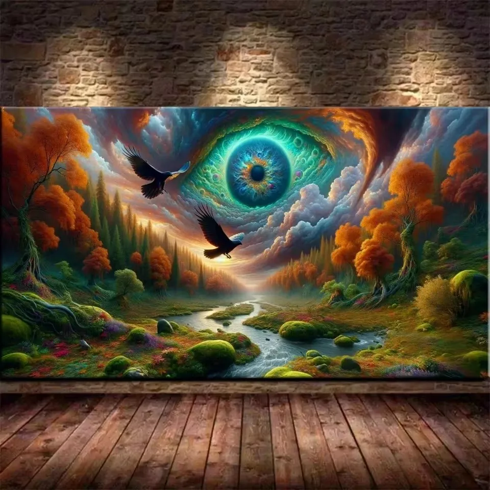 5D DIY Abstract Eyes,Fantasy Forest Flying Eagle Sky Nature Large Landscape Diamond Painting Cross Stitch Diamond Embroidery