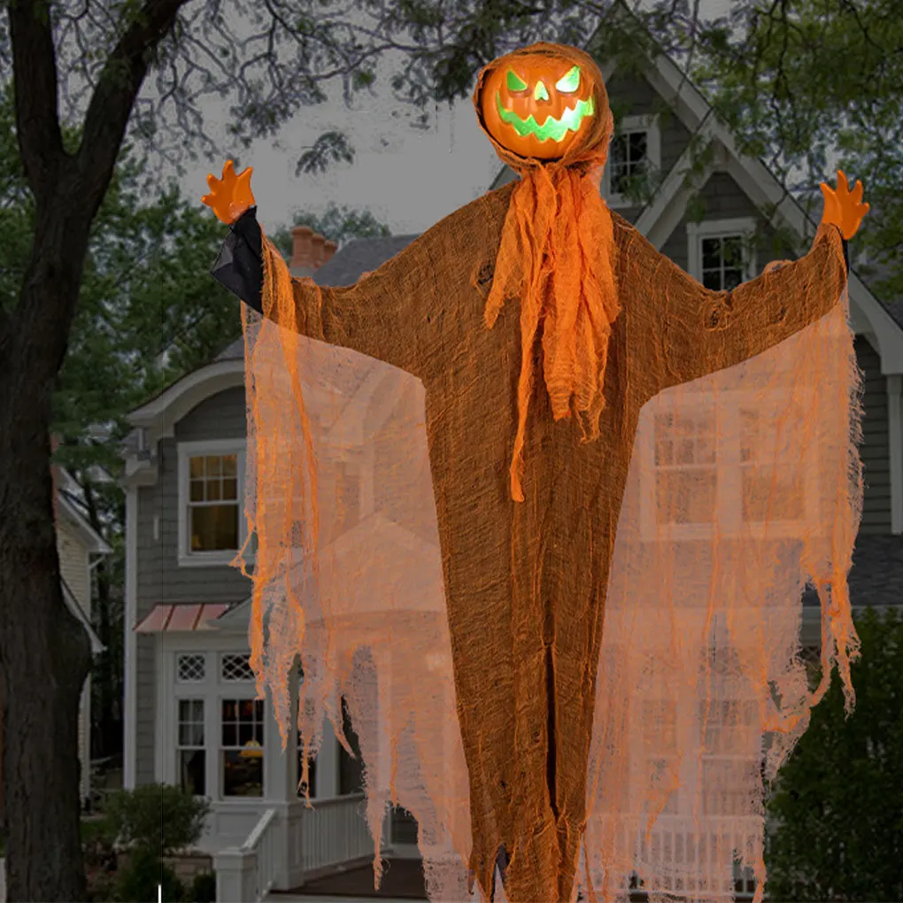 

Orange Green Light Turned Pumpkin Head Hanging Ornament For Halloween Party Decoration Convenient