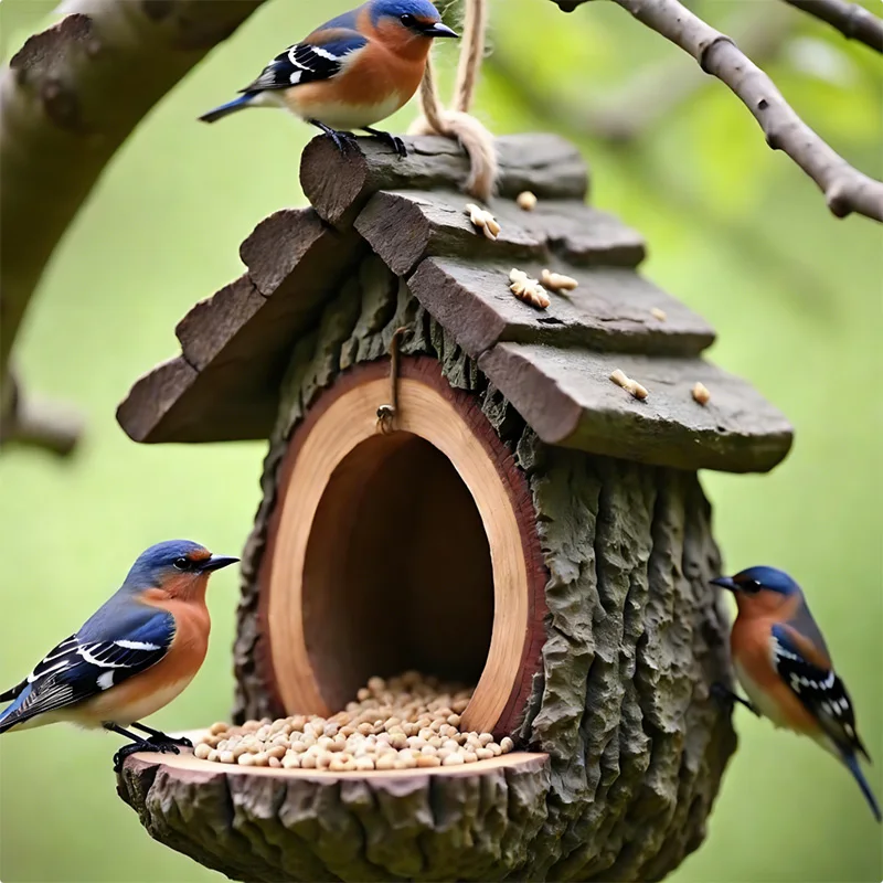 Nuevo Estilo de Comedero para Pájaros en Forma de Tronco de Árbol, Decoración para Exteriores para Patio y Jardín, Adorno Artesanal de Resina