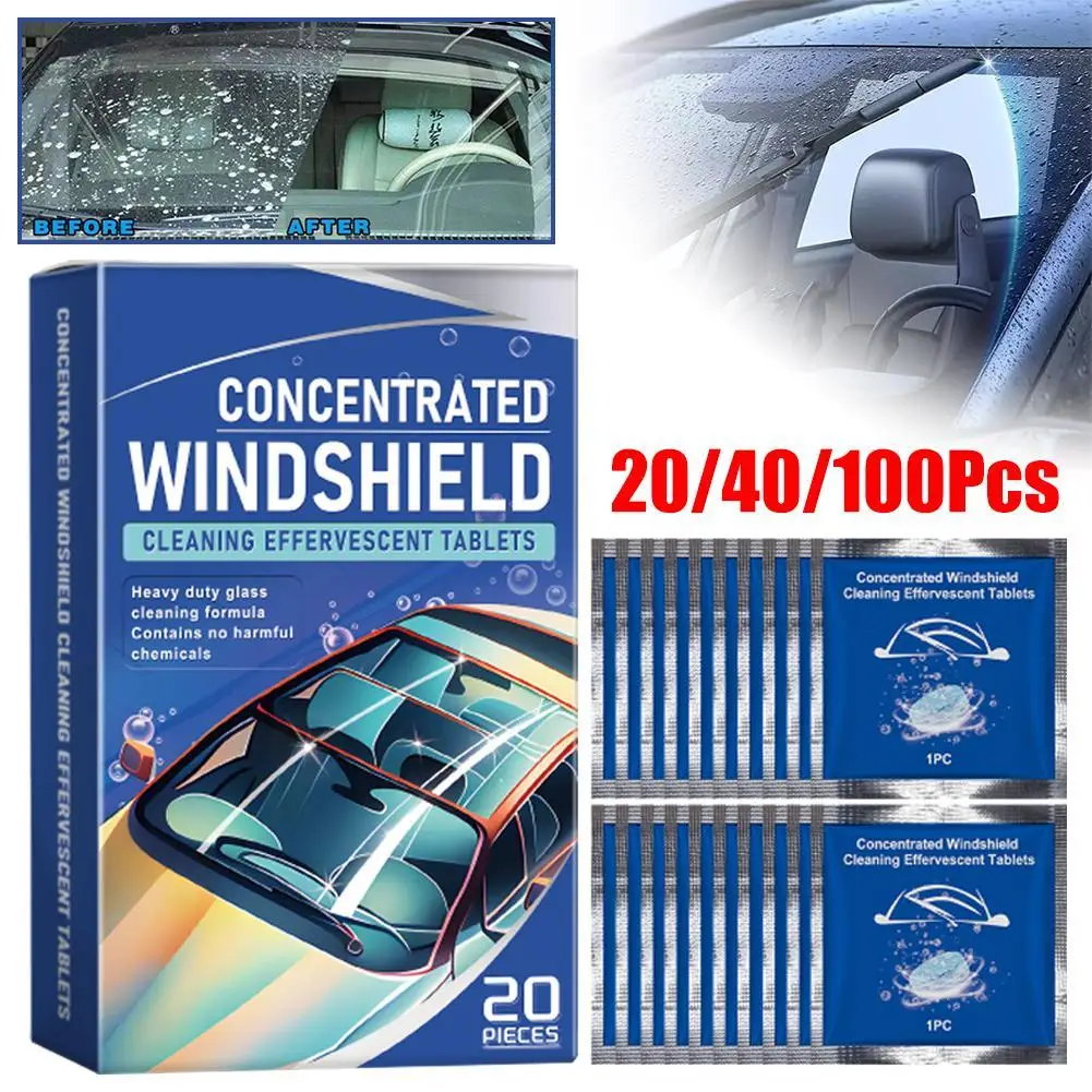 100pcs Car Windshield Solid Concentrated Effervescent Tablet Car Window Foam Cleaner Anti-mist Oil Film Coating Detergent Tools