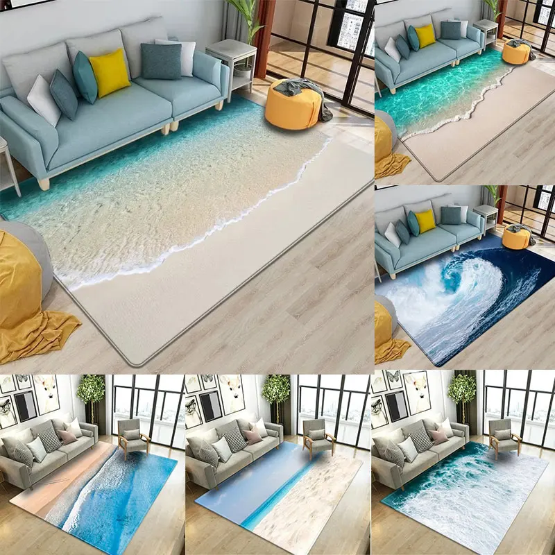 Strandwellen-bedruckte Teppiche für Wohnzimmer, Zimmer-Teppich, Küchenmatte, Bodenteppiche, moderne Eingangsmatte, Badezimmerteppiche für Zuhause, INS