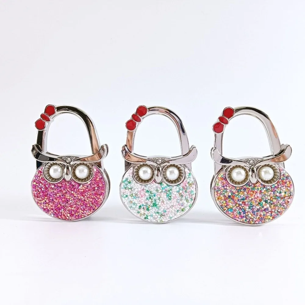 Fashion Foldable Owl Handbag Hook Fish Scales Pattern Creative Purse Hook for Women Portable Durable Bag Hanger for Table