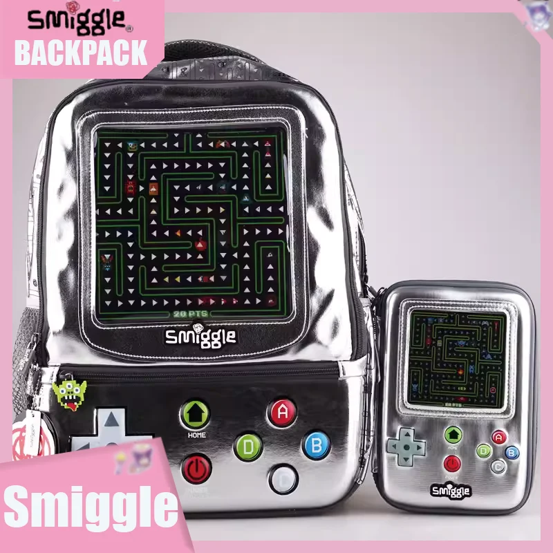 New Australian Smiggle Backpack Pencil Case Stationery Set Silver Video Game Student Backpack Reduced Load Handbag Schoolbags