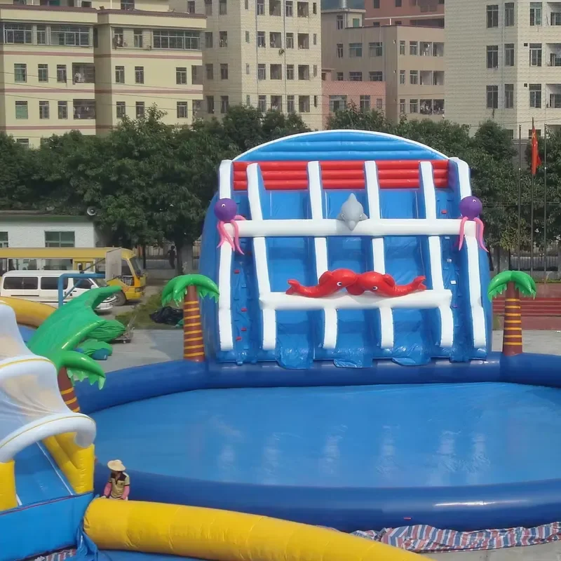 Unisex PVC Inflatable Castle for Kids Large Outdoor Water Park Pool Slide Octopus Jungle Bear Theme Beach Play Commercial Use