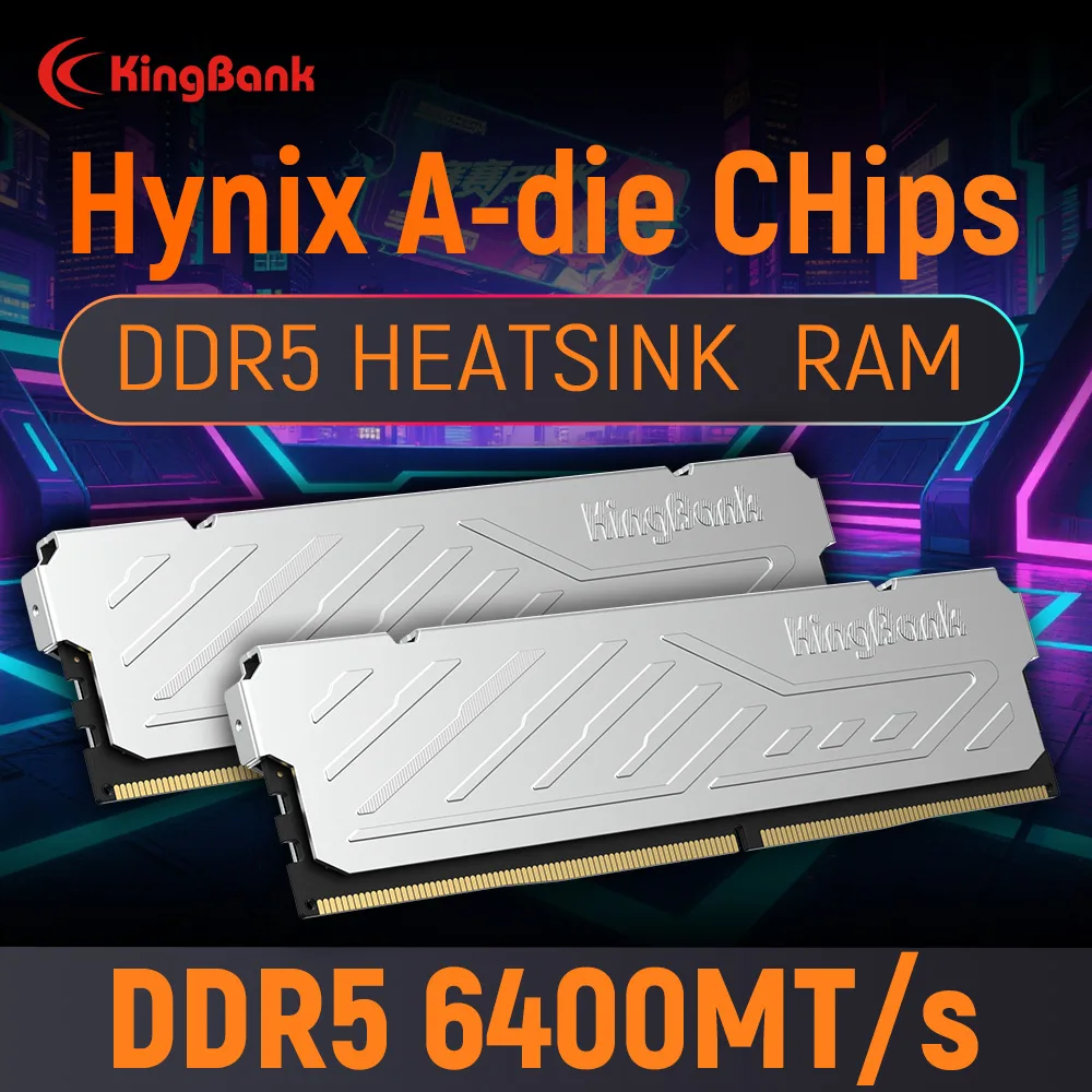 KingBank KJXS DDR5 SILVER HEATSINK SERIES 16GB / 16GBx2 / 32GB / 32GBx2 6400MHz CL32 Dual Channel Kit High-Speed Computer RAM