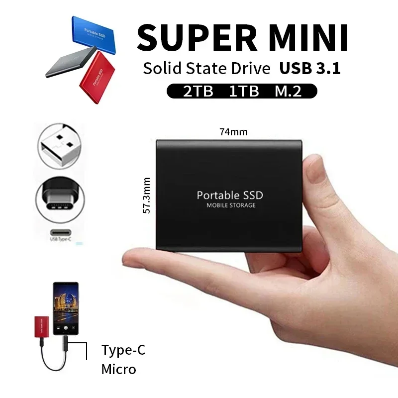 Unidad de estado sólido externa SSD portátil de 2TB, disco duro USB 3,1 de alta velocidad de 8TB, interfaz M.2 tipo C, disco de almacenamiento para