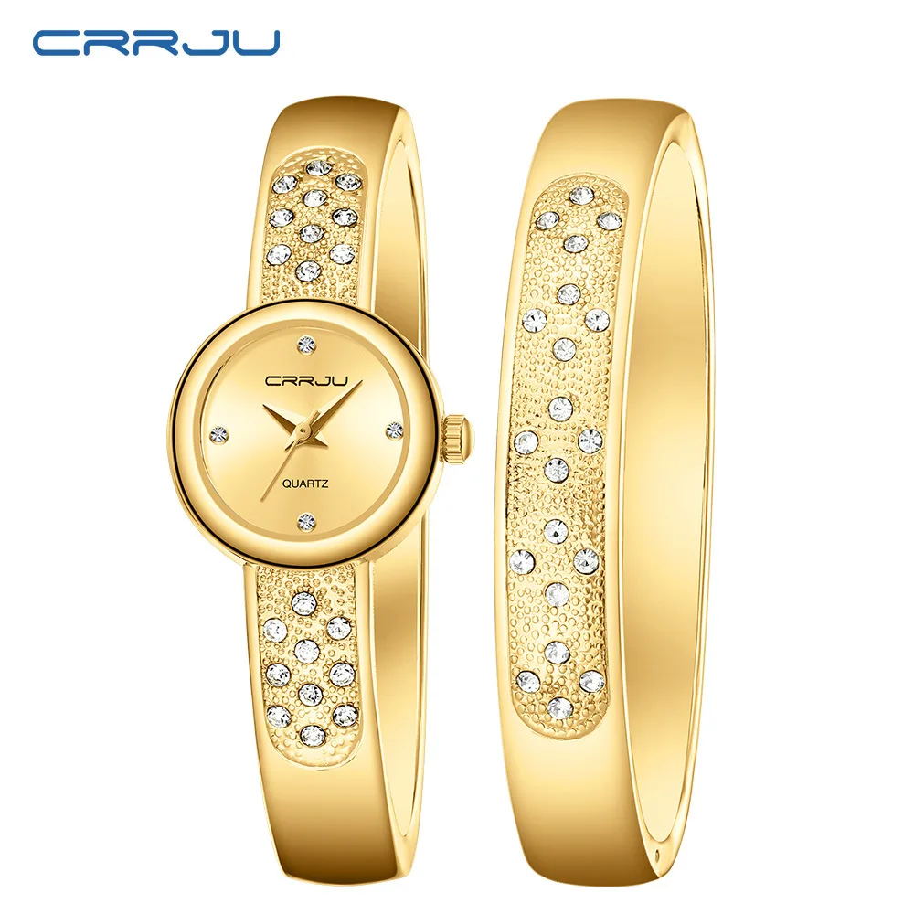 CRRJU/Kajun 5051 Women's Water Diamond Quartz Watch+Foreign Trade Gold Bracelet Style