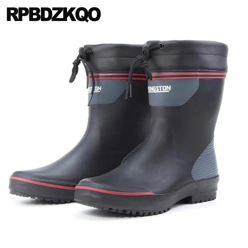 Escorregar Em Botas De Pesca Borracha Homens Barato Sapatos Altas Inverno Tamanho Mais Chuva PVC Meados Bezerro à Prova D'água Durável Casual Pele Moda Masculino Confortável Calçado