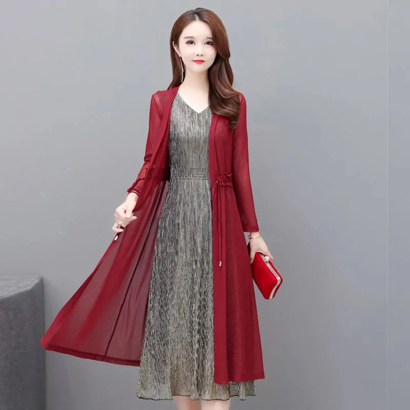 

Summer Women New Mid Long Style Fashionable Sunscreen Shirt Outerwear Slim And Stylish Ice Silk Cardigan Shawl Thin Coat XQ272