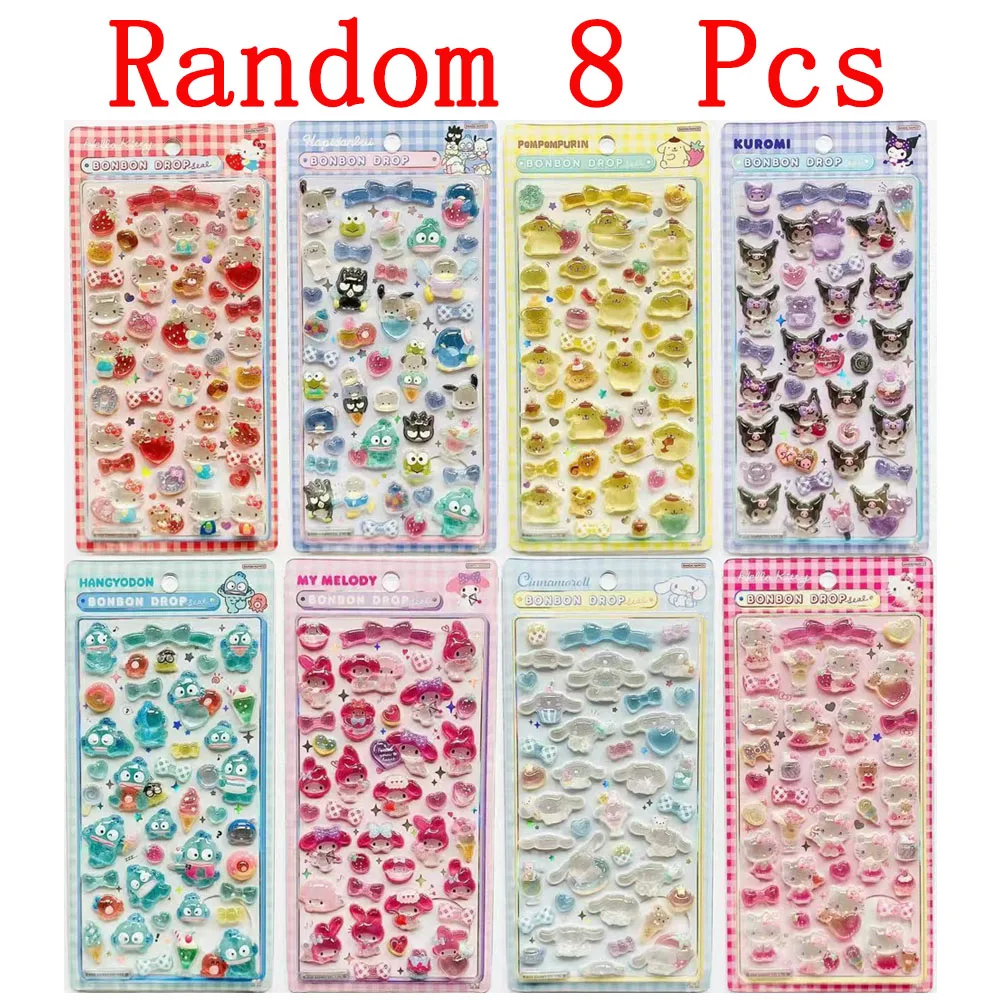 Leuke Anime Hellokitty Kuromi Cinnamoroll 3D Sanrio Stickers Transparant Jelly Crystal Decoratieve Sticker Telefoon Case DIY Kinderen Speelgoed