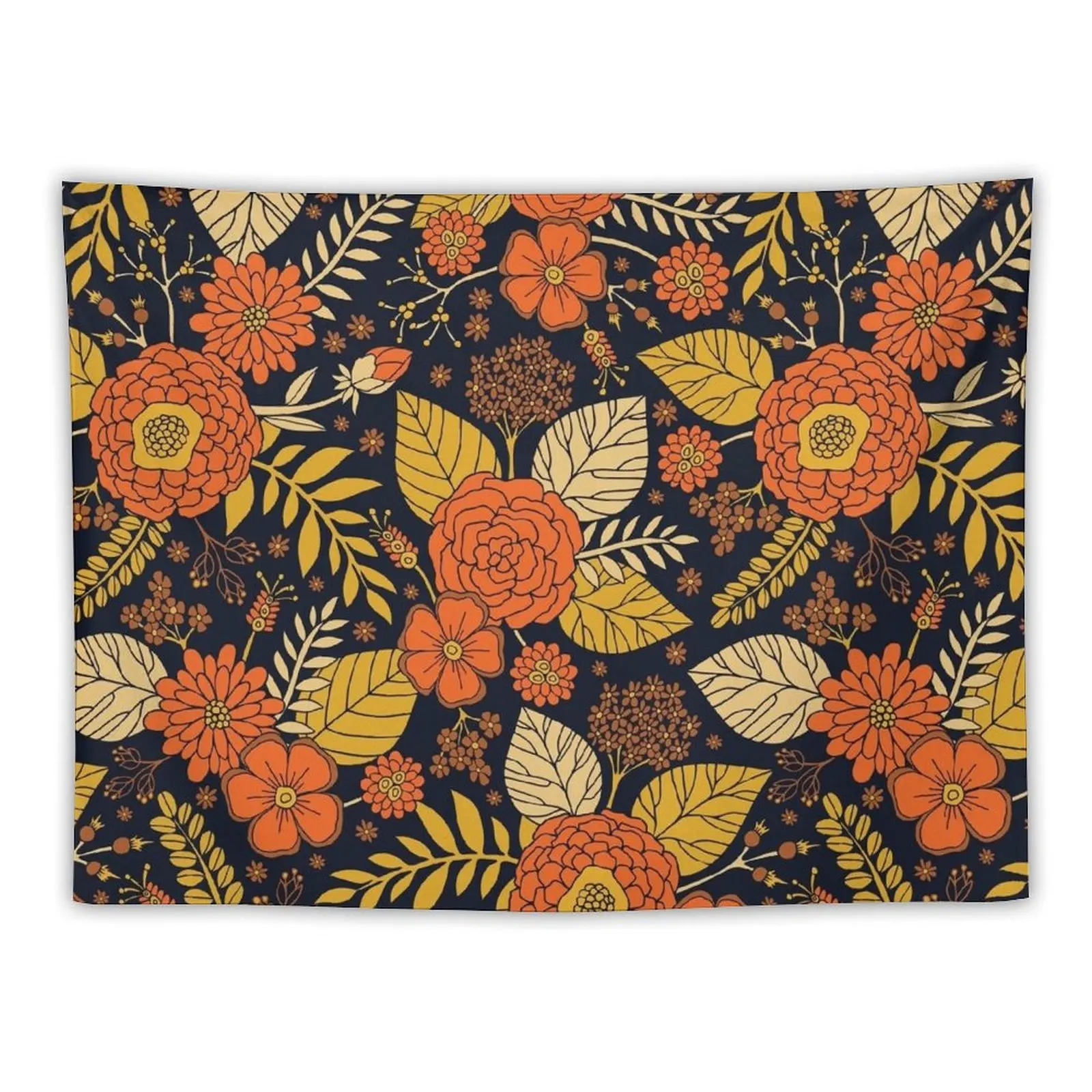 

Retro Orange, Yellow, Brown, & Navy Floral Pattern Tapestry Wall Hanging Wall Decoration Tapestry