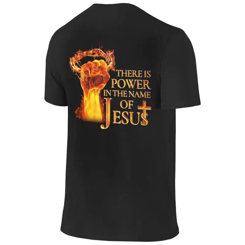 カスタム男性パワーの名前でイエス Tシャツ半袖コットン Tシャツカジュアルキリスト教信仰 Tシャツスリムフィット服