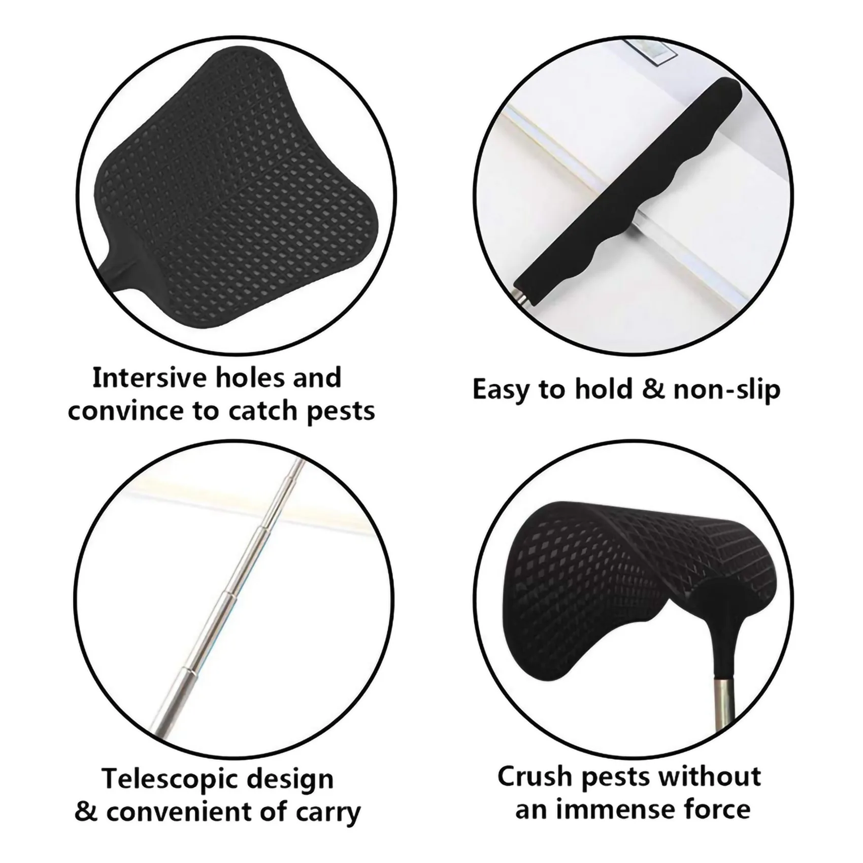 ●Mosquito And Fly Killing Plastic Fly Swatter Retractable Stainless Steel Rod, Suitable For Indoor And Outdoor Use (2 Pack)