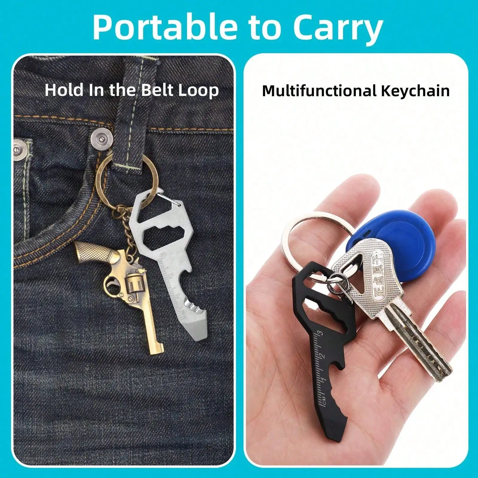 6 In 1 Multitool Keychain With Bottle Opener Portable Stainless Steel Pocket EDC Gear For Men Includes Screwdriver Wrench Ruler And File