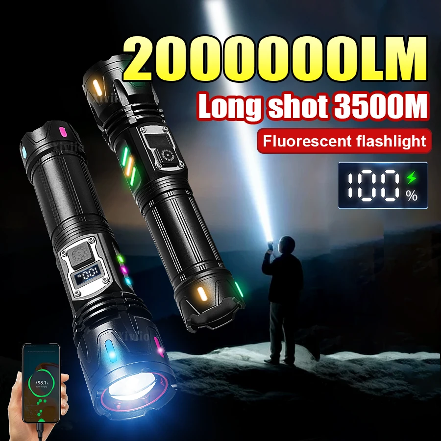 

2000000LM Ультра мощный фонарик Type-C перезаряжаемый тактический светодиодный фонарик высокой мощности 3500 м дальний выстрел фонарь