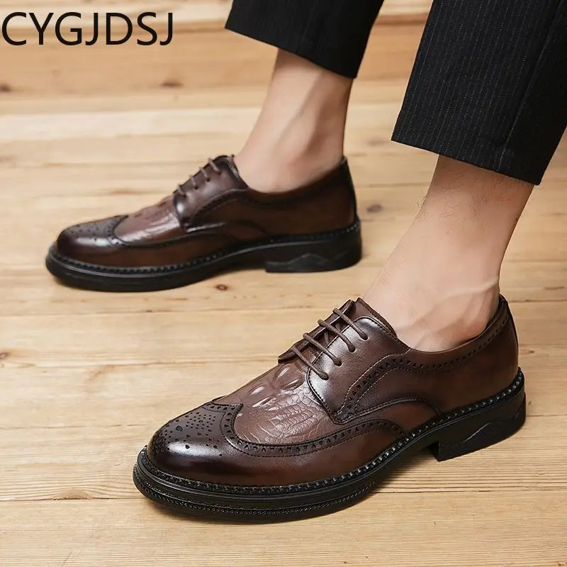 

Мужские деловые туфли-оксфорды Brogues, коричневые повседневные Формальные туфли для офиса, свадебные классические туфли, весна-осень 2024