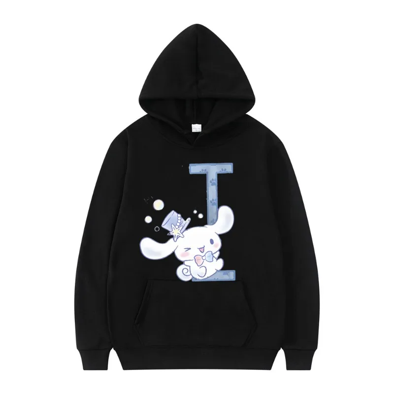Sanrio Plus Size Fashion Cinnamoroll Women\'s Black Hoodie Letter Sweatshirt Dress Kawaii Anime Cartoon Casual Top