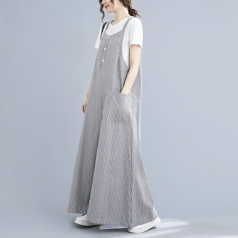 Большой летний полосатый комбинезон с широкими штанинами, женские свободные плиссированные модные женские комбинезоны, повседневные женские комбинезоны, комбинезон Wh9