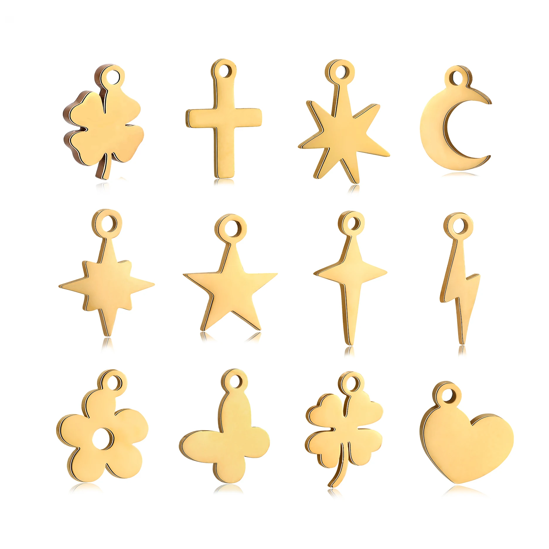 DOOYIO 5 pièces Mini étoile lune breloques pour la fabrication de collier Bracelet pendentifs résultats en acier inoxydable fleur amour charme bricolage bijoux faits à la main