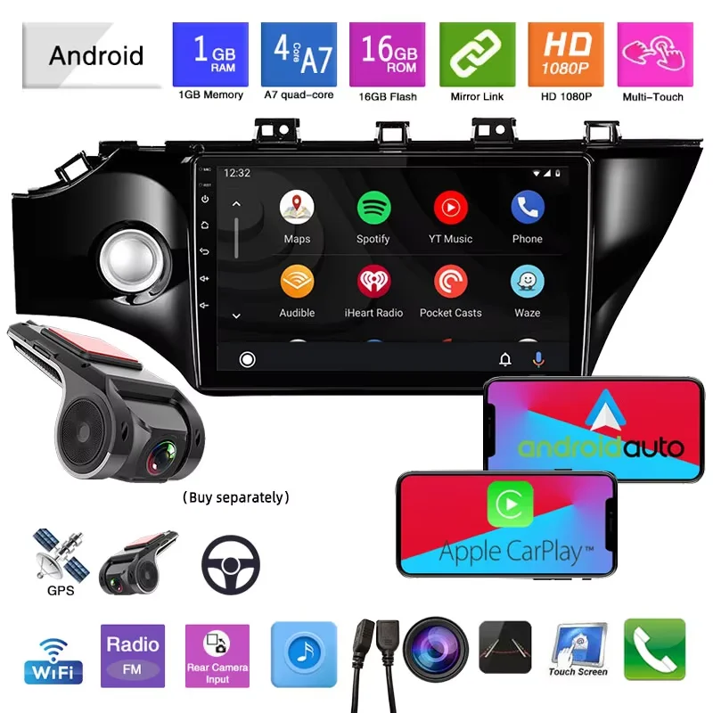 10.1-inch 2 Din Android 9.1 Car Radio with CarPlay & Bluetooth: Perfect Multimedia Player for Kia K2 (2017-2019)