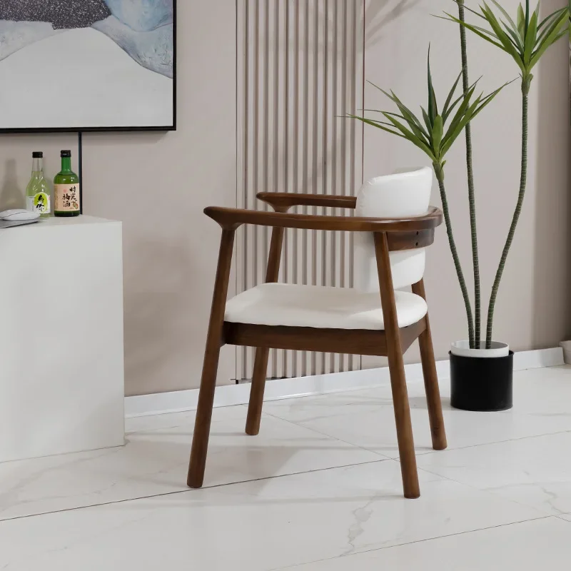 

Nordic simple solid wood dining chair home leisure soft bag back coffee shop tea room armrest