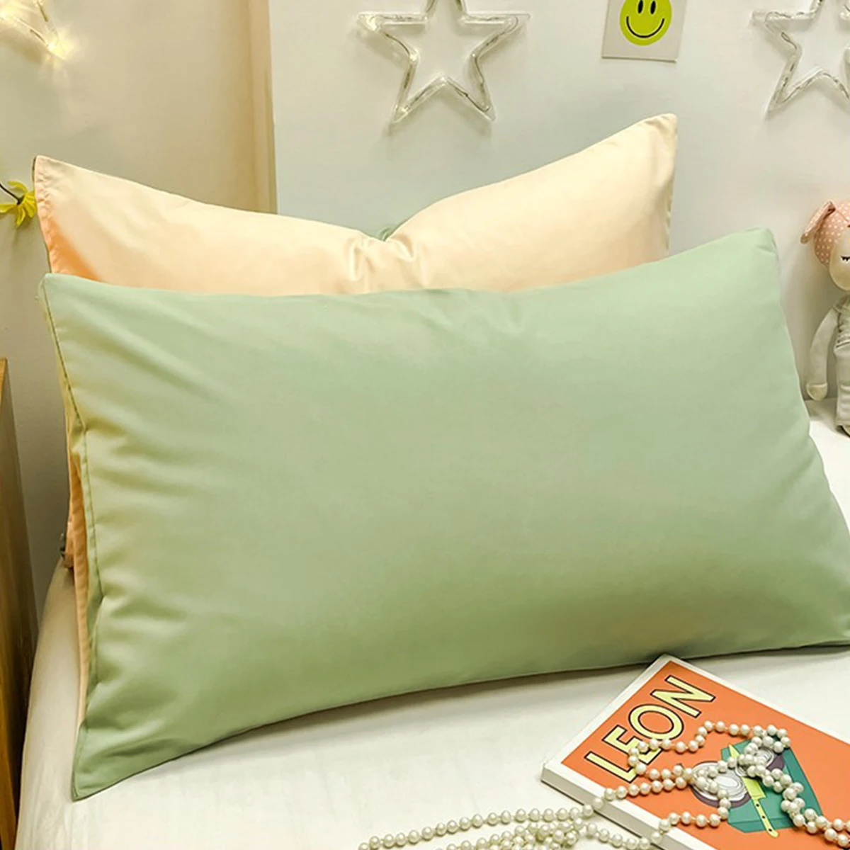 Fundas de almohada de bloque de Color cepillado 100% algodón, súper suaves y acogedoras, antiarrugas, que se decoloran, resistentes a las manchas con cierre de sobre, 2 uds.