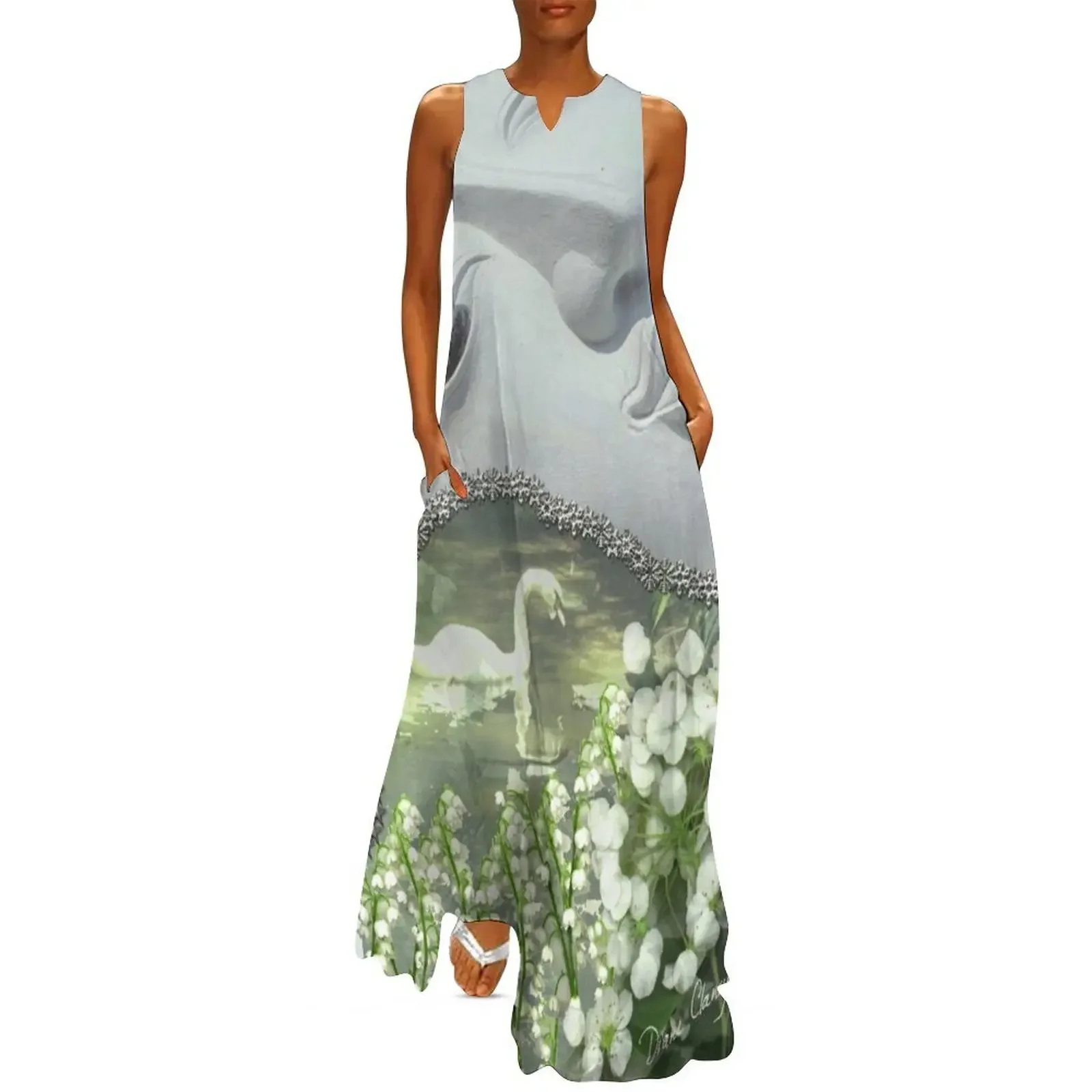 

In the Garden - Quan Yin Lilies of the Valley Long Dress cute dress Women's summer dresses Bridesmaid dress woman