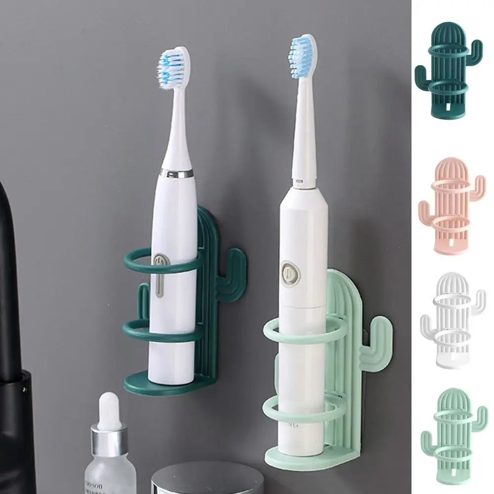 Non Perforated Cactus Electric Toothbrush Holder Plastic Space Saving Bathroom Storage Shelf Draining Wall Mounted