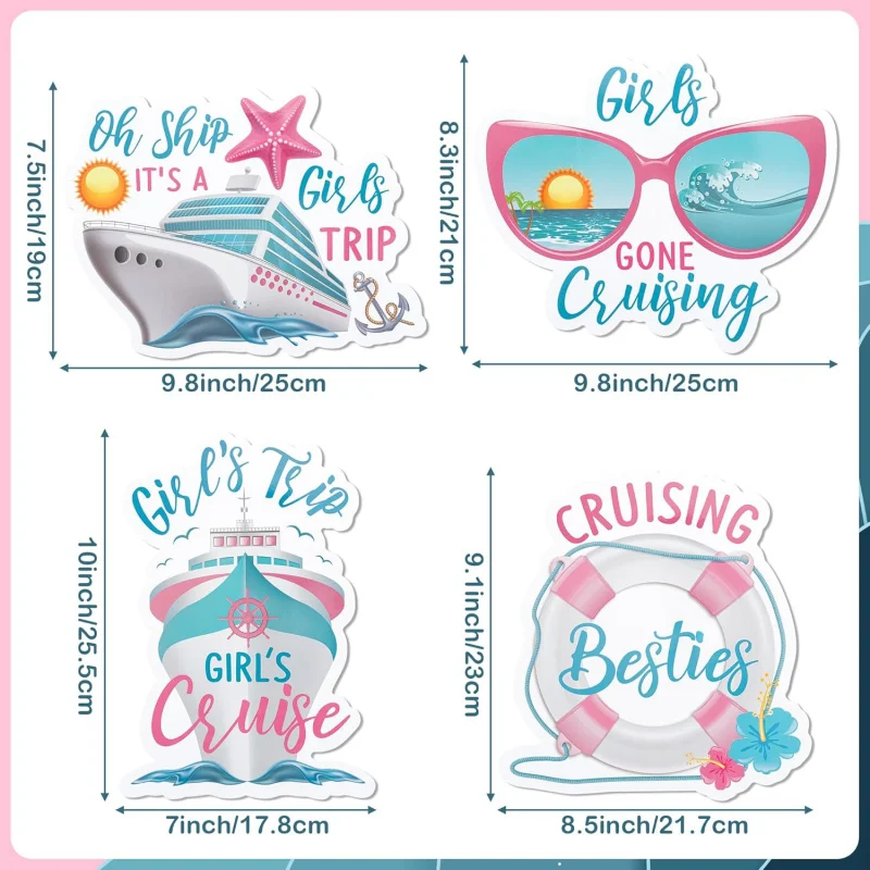 Cruise Door Decorations Magnetic - 4PCS It’s A Girls Trip Magnets, Girl Ship Car Cabin Refrigerator Magnet Decal, Cruising
