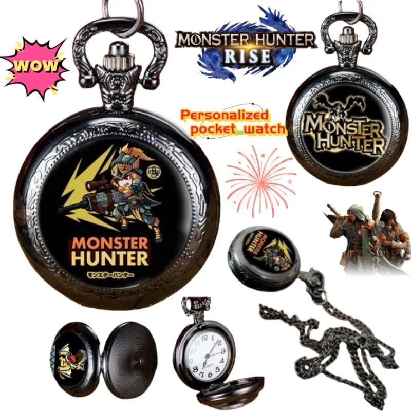Monster Hunter Wilds Felyne Chatacabra ساعة جيب كرتونية للشباب شخصية إبداعية قلادة ساعة هدايا رائعة للعطلات #1